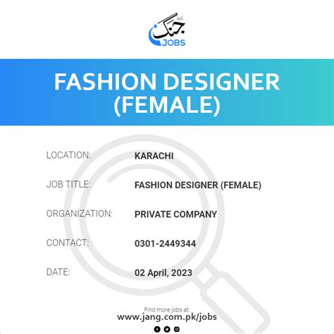 fashion design jobs in Karachi .